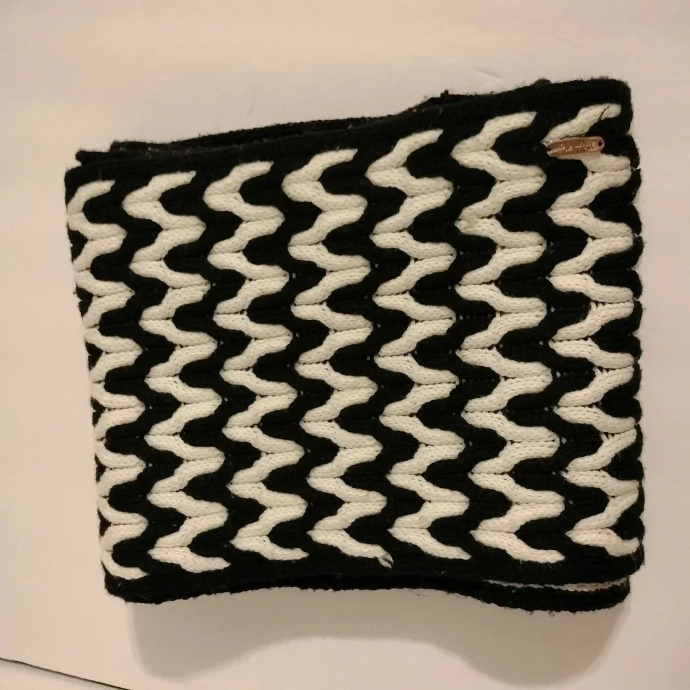 Calvin Klein Black and White Infinity Knit Striped Scarf Neckwarmer